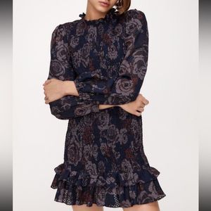 Zara Navy and Gray Floral Mini Dress